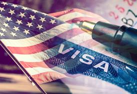 American flag, Visa and pen - Employment Immigration